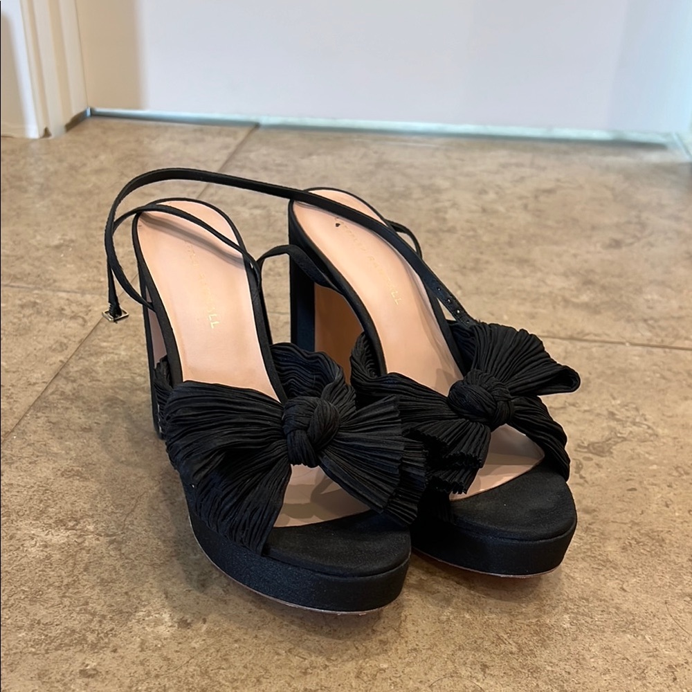 Loeffler Randall Black Ruffled Heeled Sandals